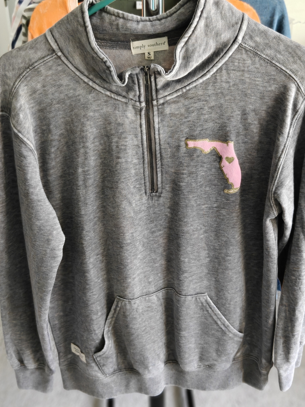 Simply Southern Gray Quarter-Zip Pullover with Pink Florida Patch